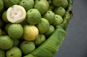 A basket full of guavas